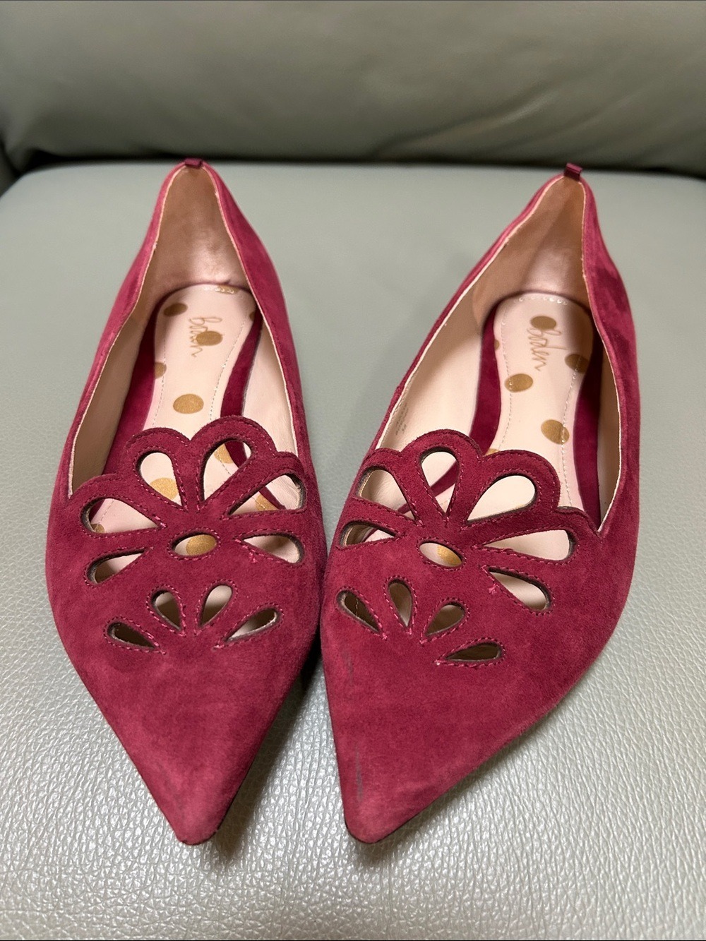 Boden Pointed Suede Flats with Cut Outs -Burgundy